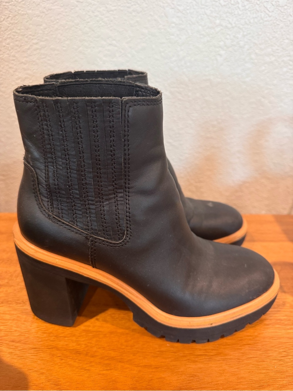 Dolce Vita Black Ankle Booties with Contrasting Tan Welt